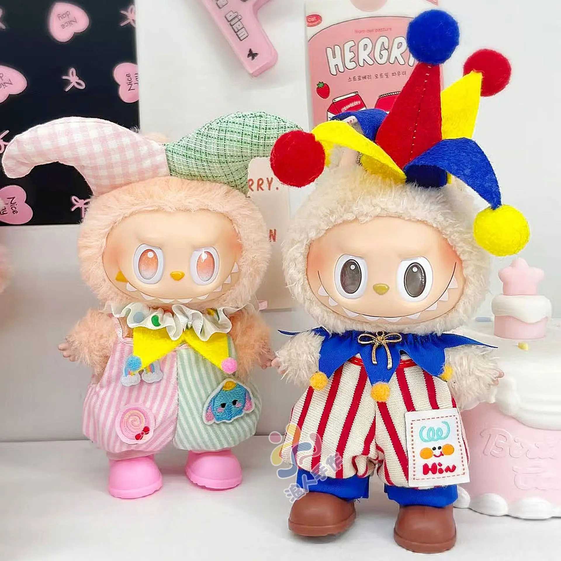 For labubu v1v2v3 clothes baby clothes colored ball clown suit Dolls Clothing Labubu Outfit Accessories C250919
