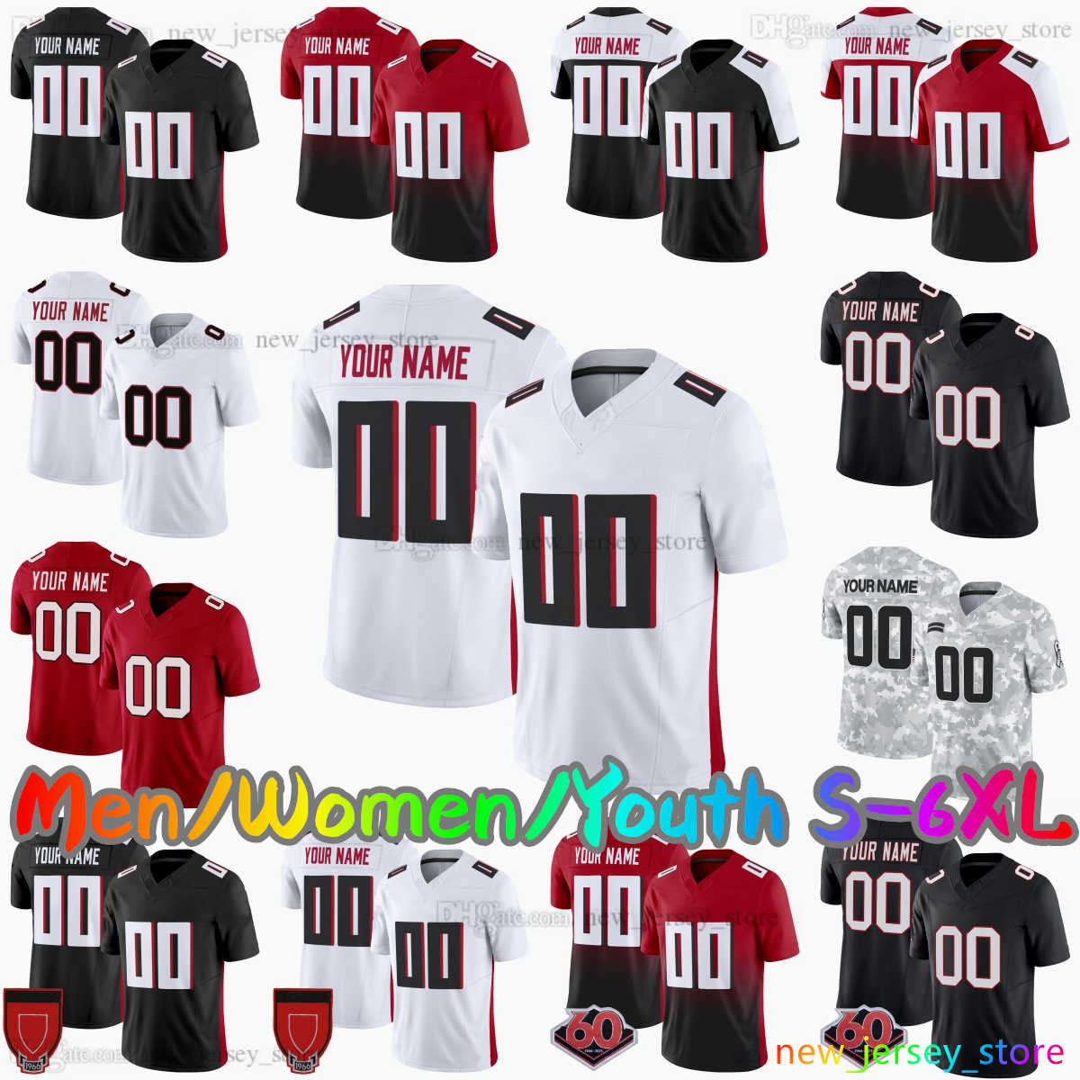 2025 Custom S-6XL DIY 5 Drake London Football Jersey 9 Michael Penix Jr. 7 Bijan Robinson 8 Kyle Pitts 18 Kirk Cousins 3 Jessie Bates III 21 Deion Sanders Stitched Jerseys