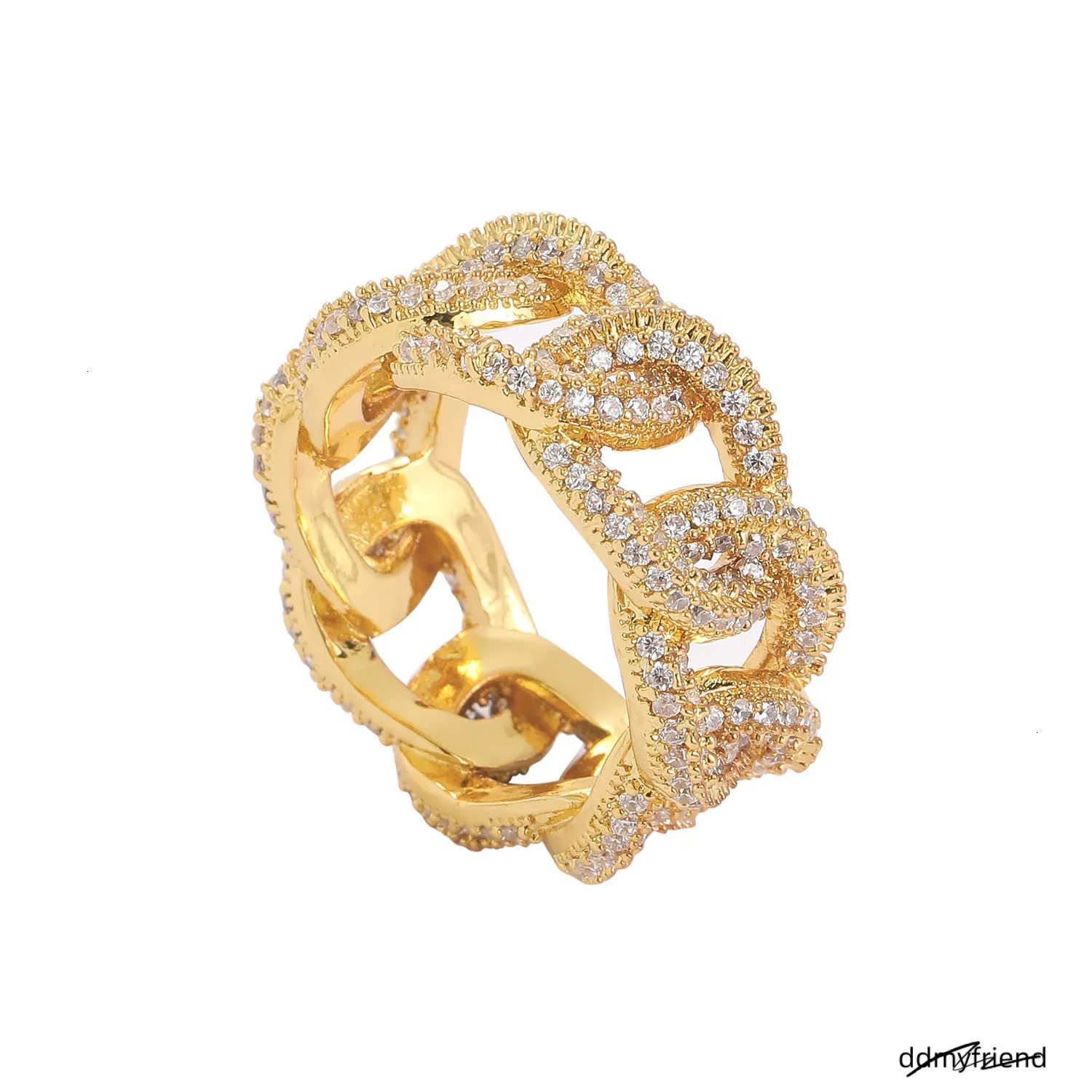 Cuban Chain Hollow Mens Ring Full Of Zircon Personalized Trend Hip Hop 250728 ddmyfriend