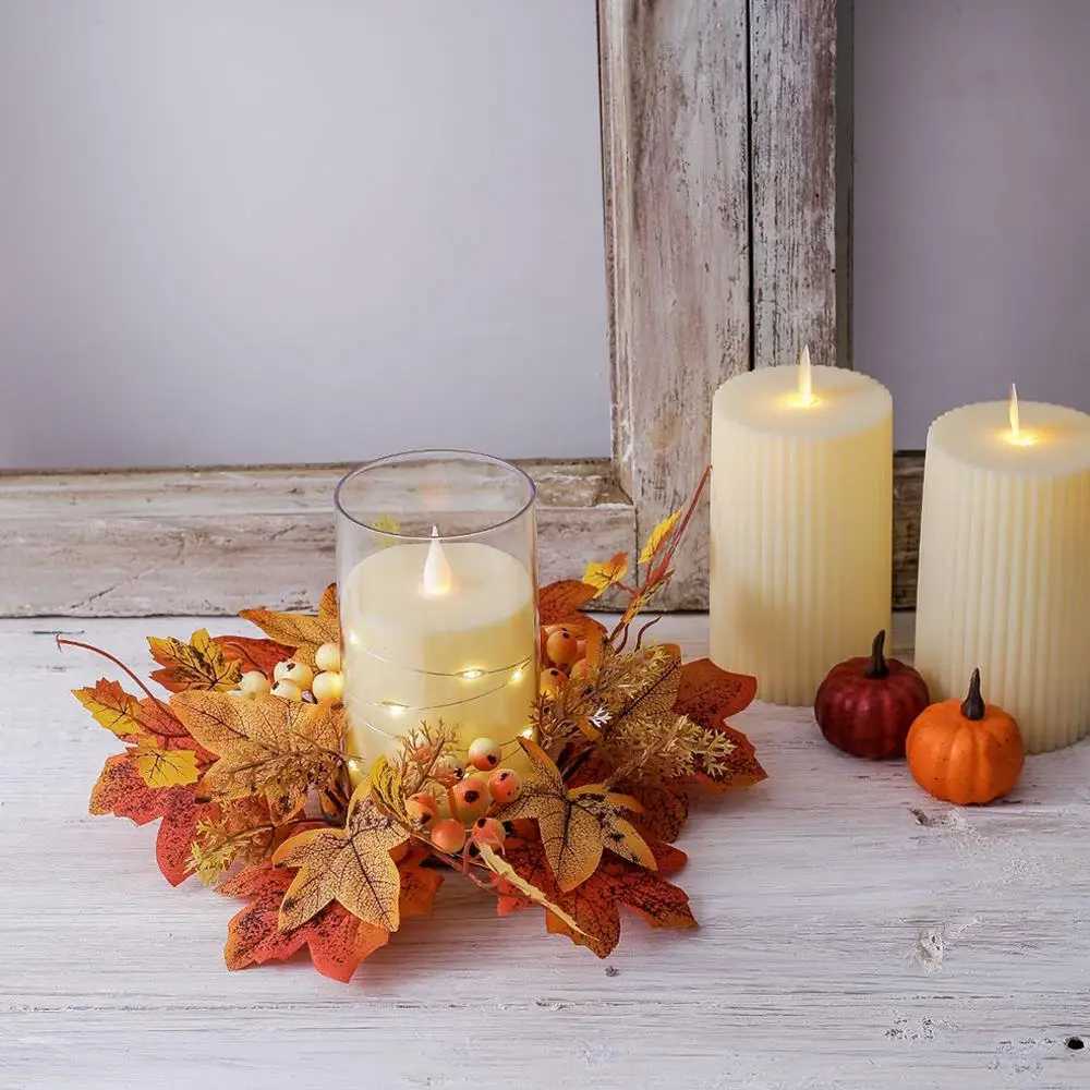 Simulated Maple Leaf Candle Wreath Candlestick Holders Halloween Candle Decor Fashion Table Items Halloween Style Leaves C250919