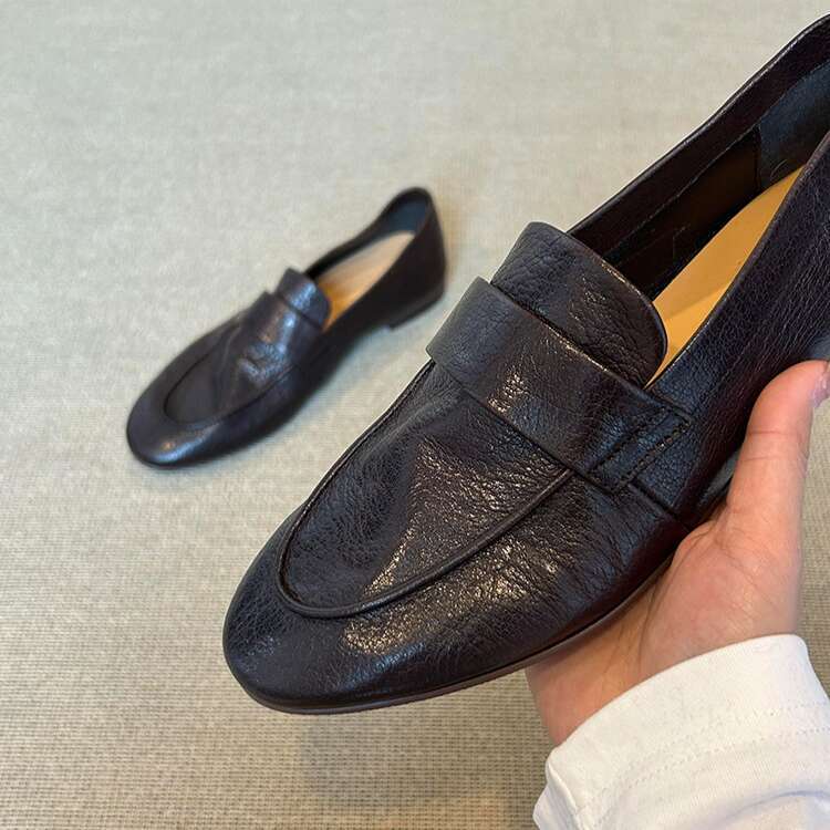 Sheepskin Version Designer Shoe Soft Loafers for Women, Slip-On Simple Genuine Single Shoes, Commuter Flat Little Leather Shoes