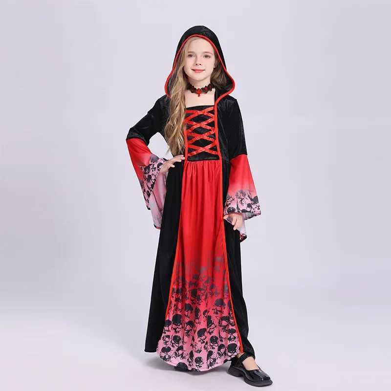 Halloween Vampires Cosplay Costume Girls Dress Red Holiday Party Long Dress Queen Role Costume Ball Stage Performance Clothes L250918