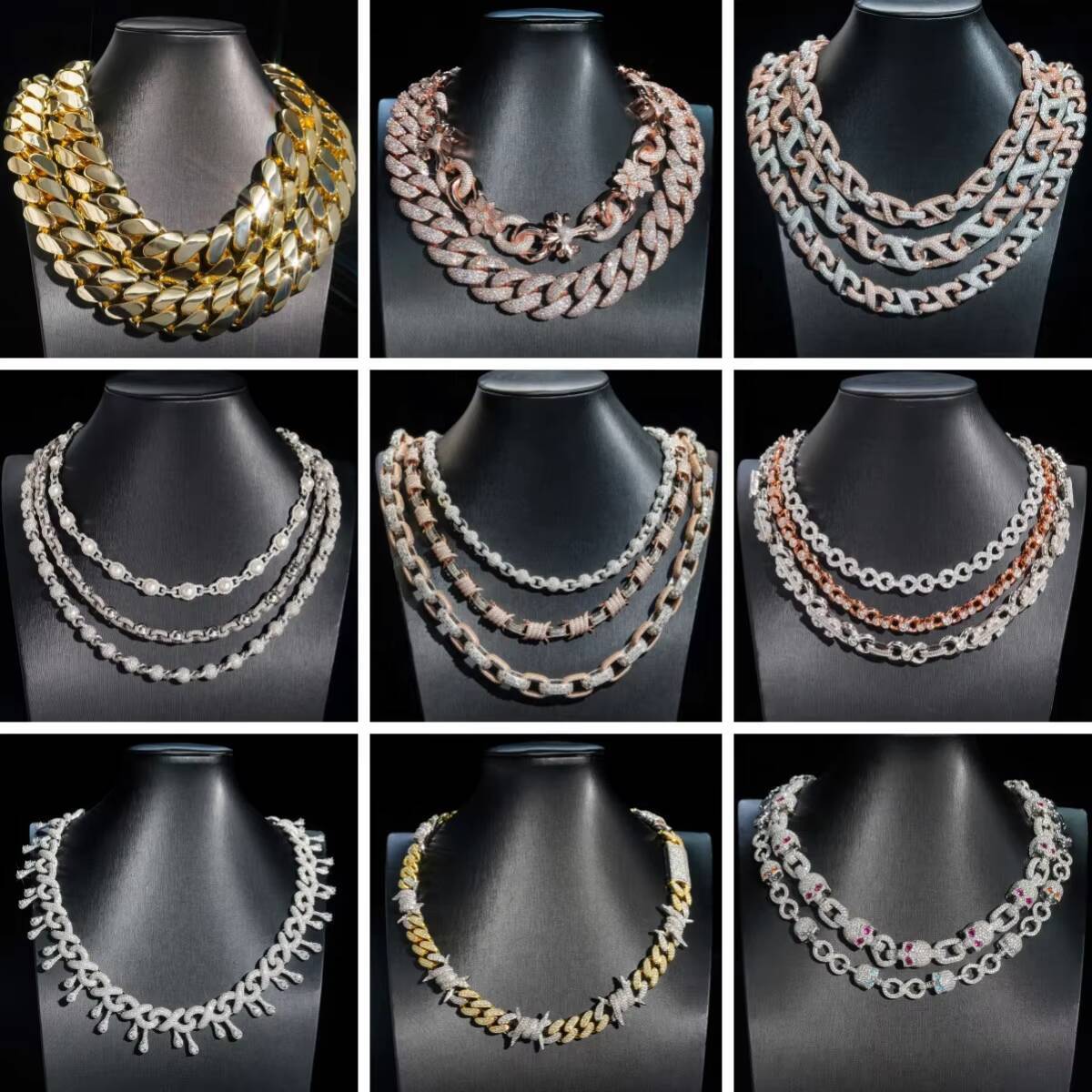 Hot Sale Heart Shape Iced Out Hip Hop Necklace 925 Solid Silver Gold Plated Vvs Moissanite Cuban Link Chain Necklace