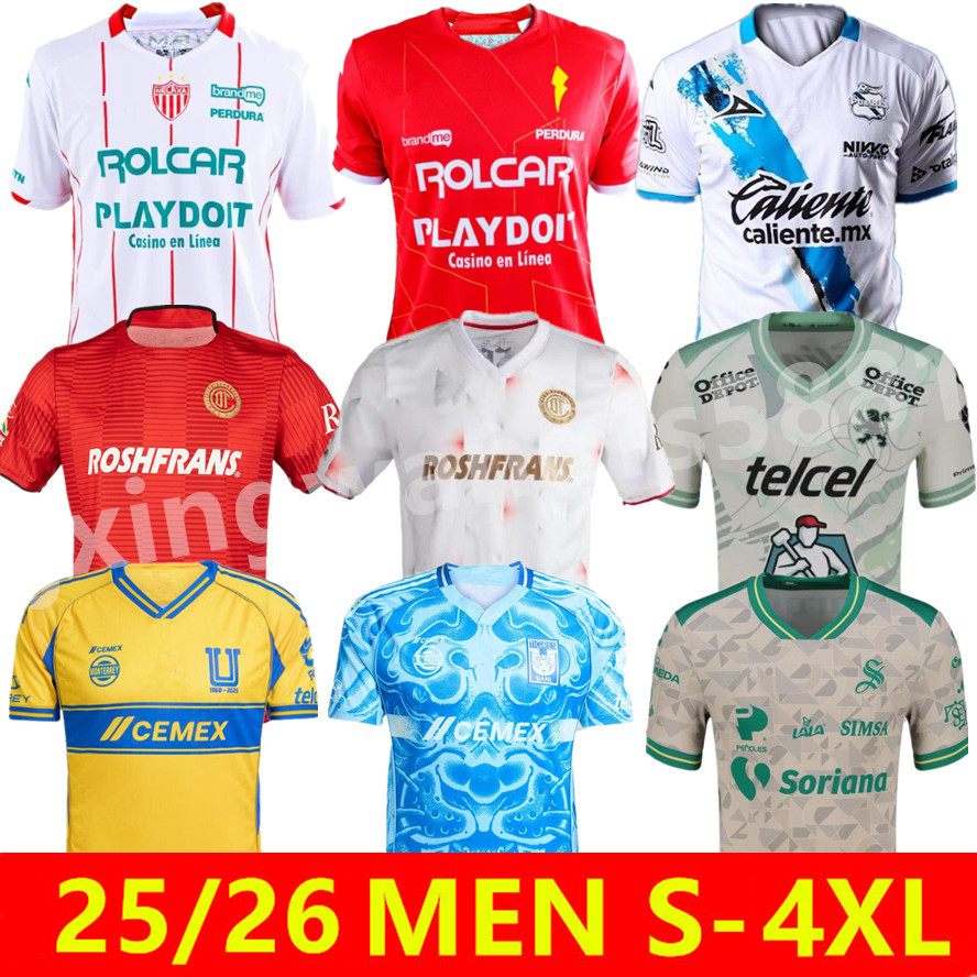 Toluca 25 26 Liga MX Club Santos Soccer Jersey 2025 2026 Atlas FC NAUL Tigres Chivas Necaxa UNAM LEON Camisas de Futebol Cruz Azul Tijuana Monterrey Puebla Shirts S-3XL