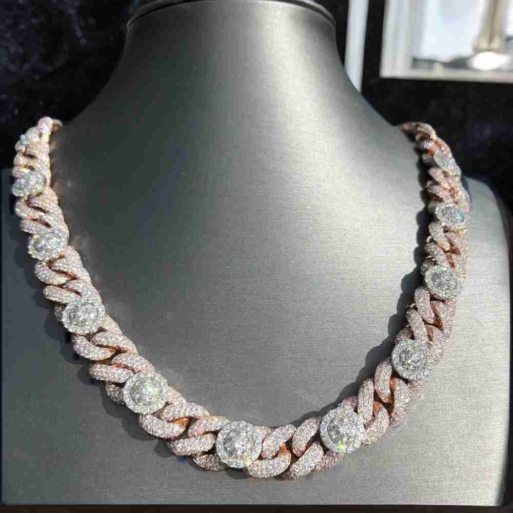 20mm Miami Cuban Link Chain 925 Sterling Silver Big Round Gold Plated Hiphop VVS Chain Moissanite Cuban Chain