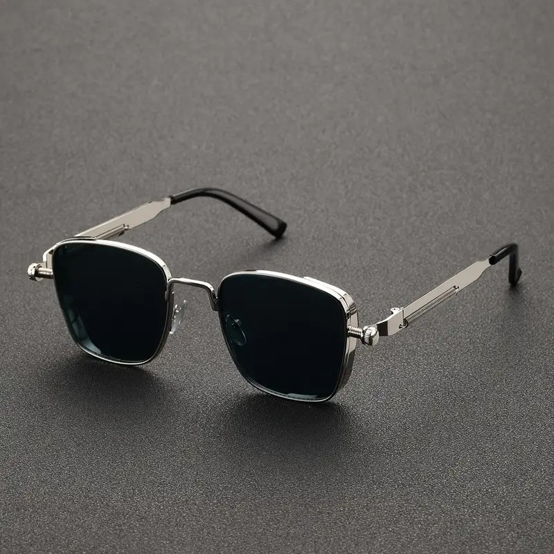 Steampunk Metal Sunglasses for Men Women Retro Square Frame with Distressed Finish Unique Industrial Gothic Vintage Eyewear