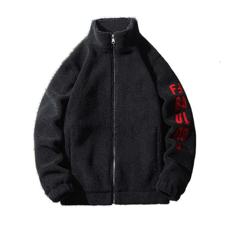 Stand Collar Large Letter Embroidery Lamb Wool Men Winter Thickened Warm Youth Casual Coat Cotton Padded Jacket Trendy