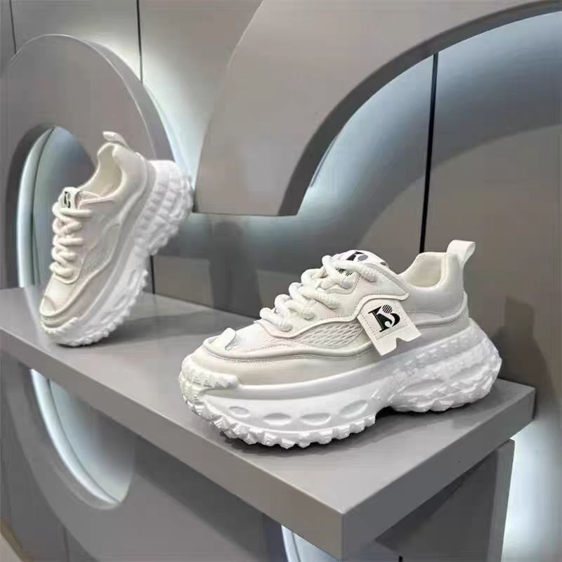 Ddmybear Tire sole men's shoes summer trendy brand versatile casual sports shoes running anti slip thick sole with increased height inside, white dad shoes