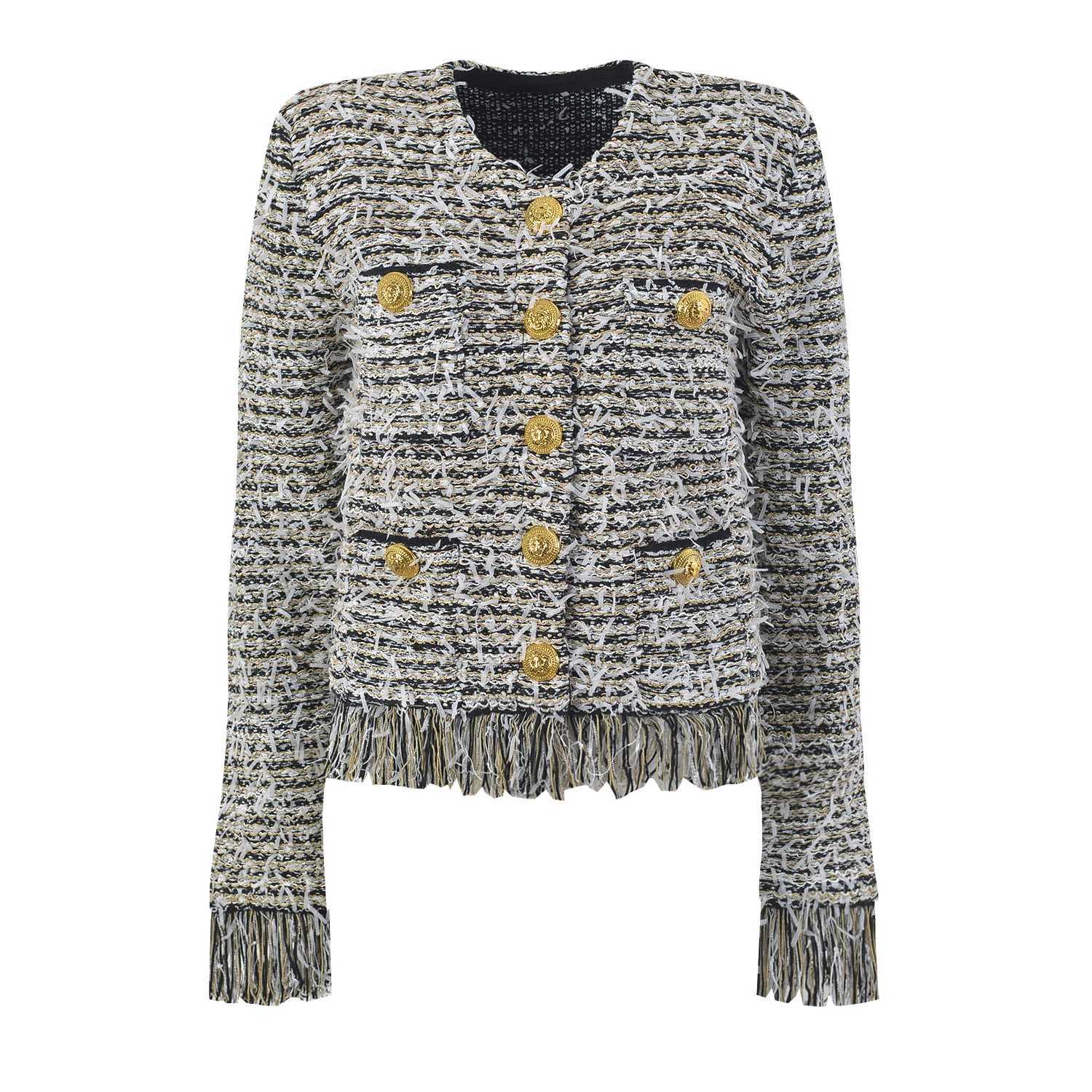 HighEnd Version Parisian Luxury Handmade Tassel Tweed Gold Button round Ne ort Top for Ladies Ele Open Cardigan Coat Z250918