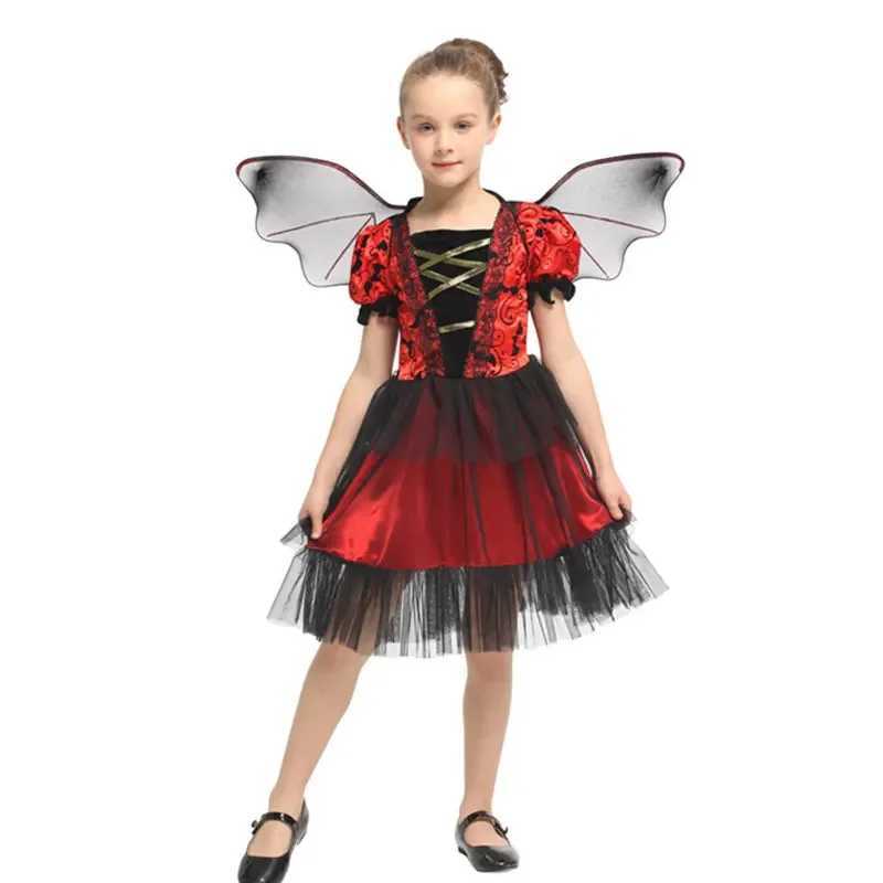 Halloween Vampire Costume Deluxe Carnival Party Black Trailing Mesh Dress Kids Cosplay Demon For Girls Boys Clothes Suit L250918