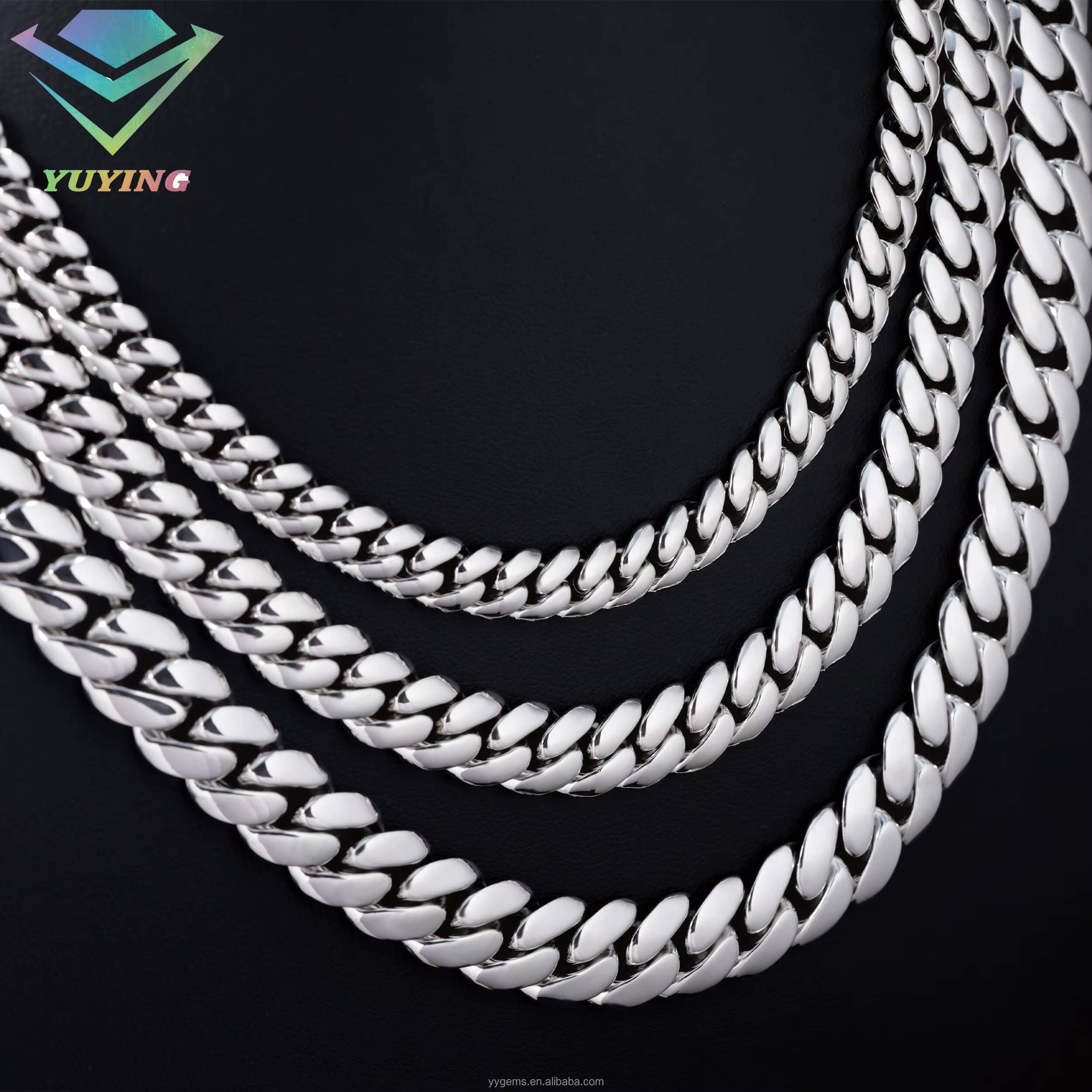 VVS Moissanite Lock Spring Clasp White Gold Plated 81013MM Miami Cuban Link Solid 925 Silver Plain Chain Cuban Chain Necklace