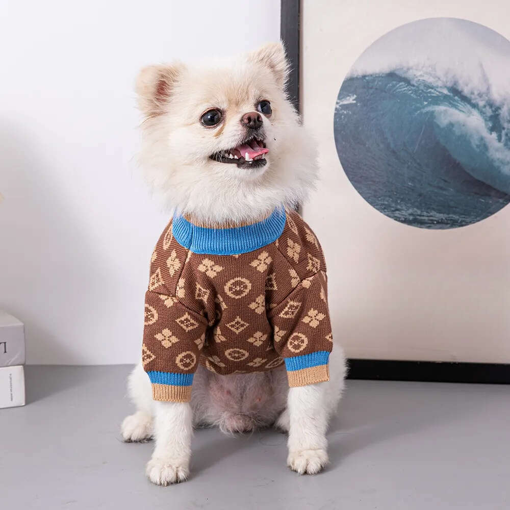 2025 new Dog Sweaters Small Medium Dogs Fall Classic Knitted Flower Pattern Puppy Holiday Winter Coat Clothes for Female Girl Male Boy Warm Brown XXL 