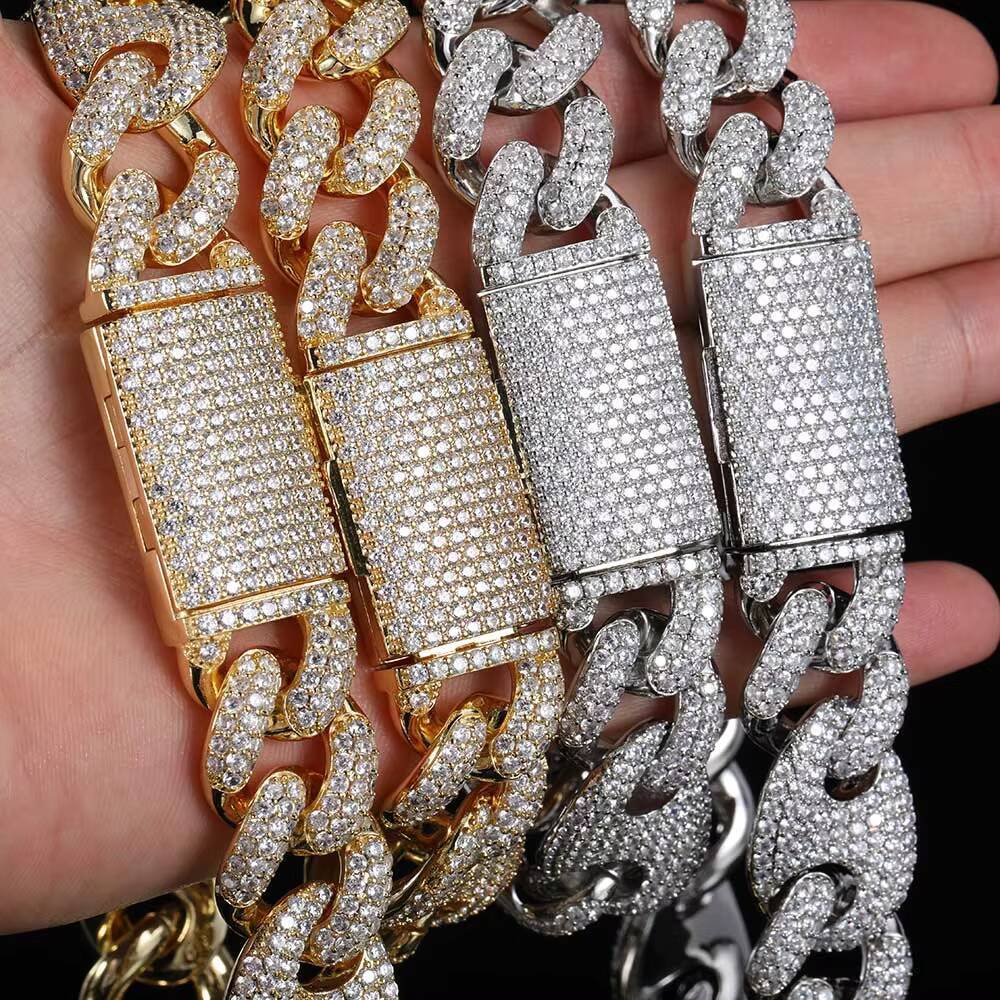 NUOYA Hip Hop Jewelry Custom Cuban Chain Iced Out Moissanite Box Buckle Pig Nose Chain Design Gold Plated Bracelet for Men Women