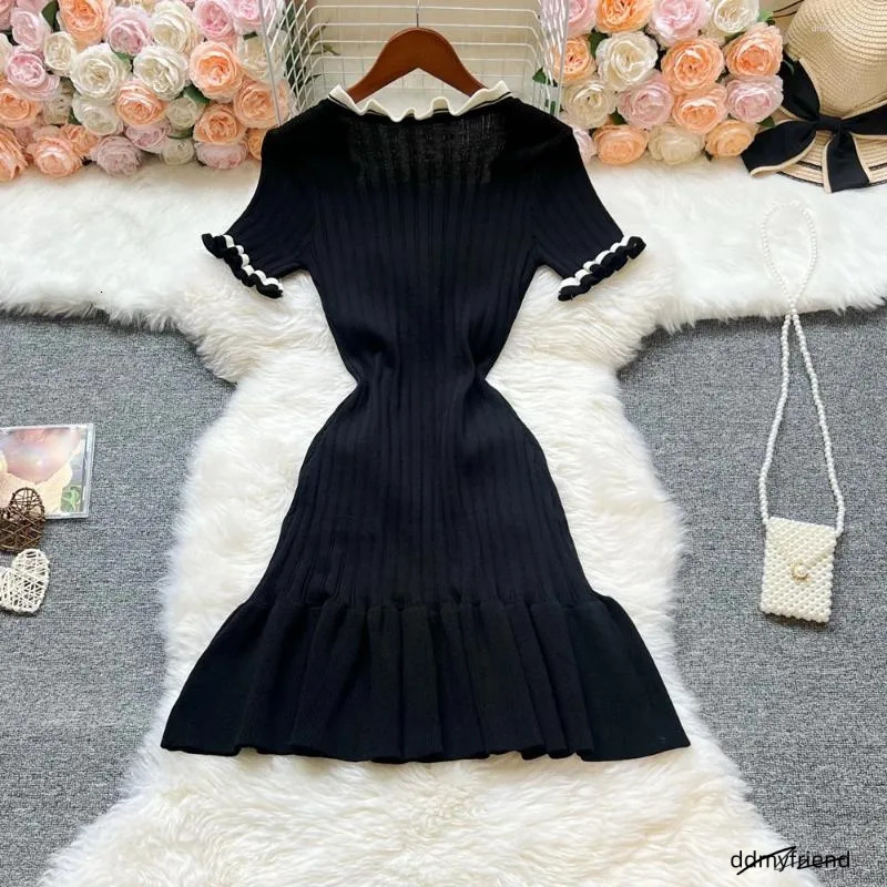 Two Piece Dress Yuoomuoo Chic Fashion Sexy Package Hips Knitted Mini 2025 Summer Women Elegant Black Ruffled Party Streetwear ddmyfriend