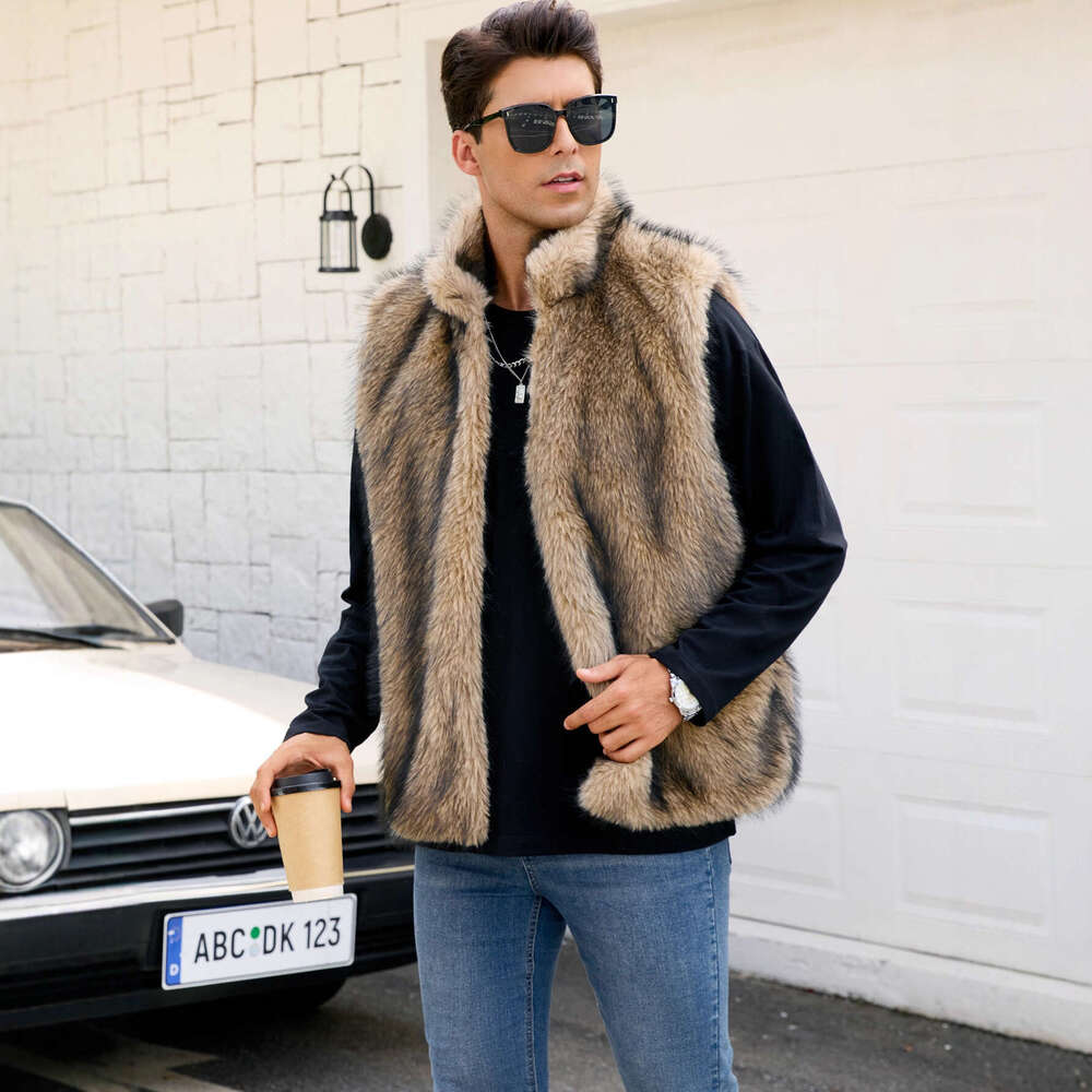 Men's Faux Coat Stand Collar Artificial Fur Vest