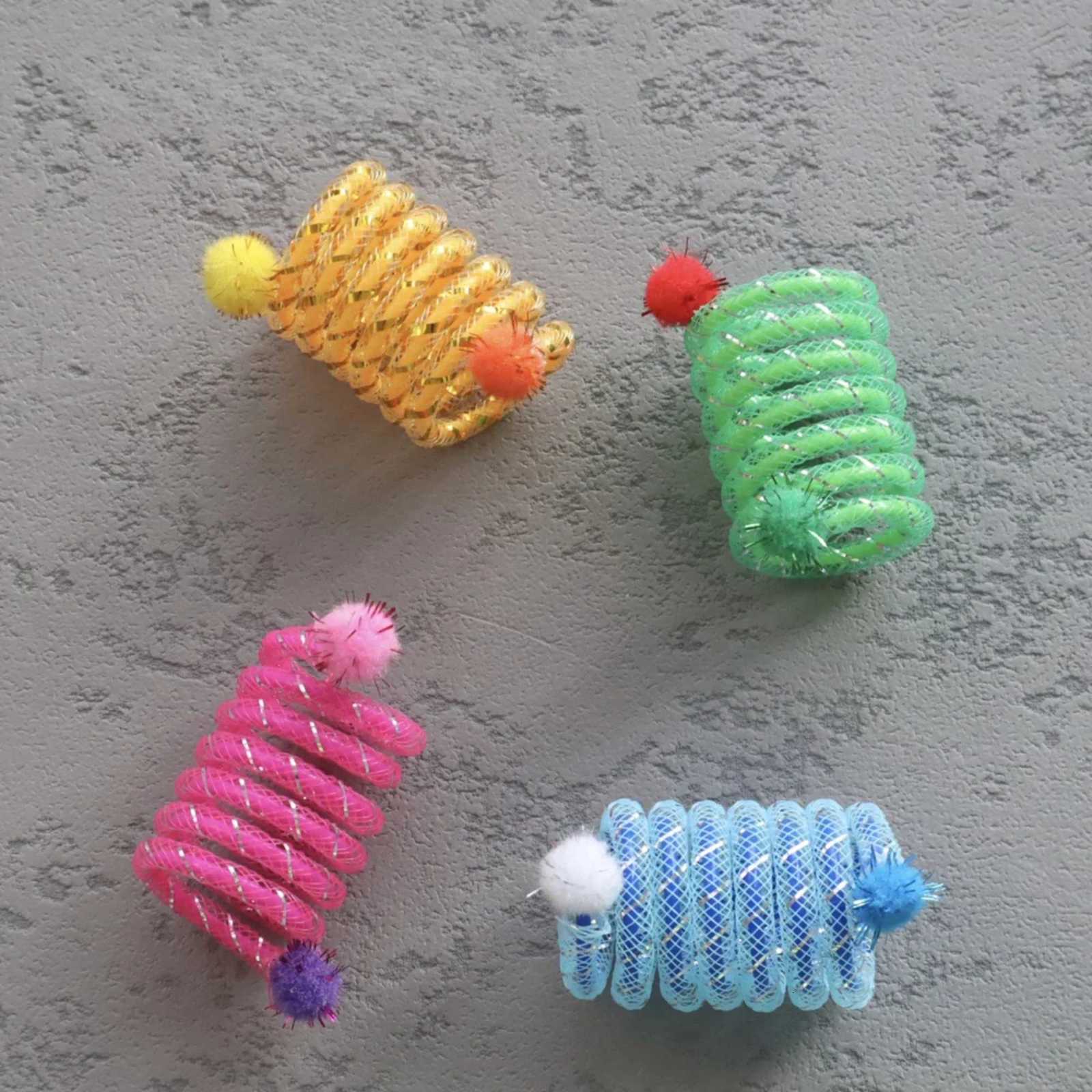 4pcs Colorful Spring Cat Toy Chew Resistant Elastic Wool Ball Spring Toys for Cats Tease Pet Supplies X250918