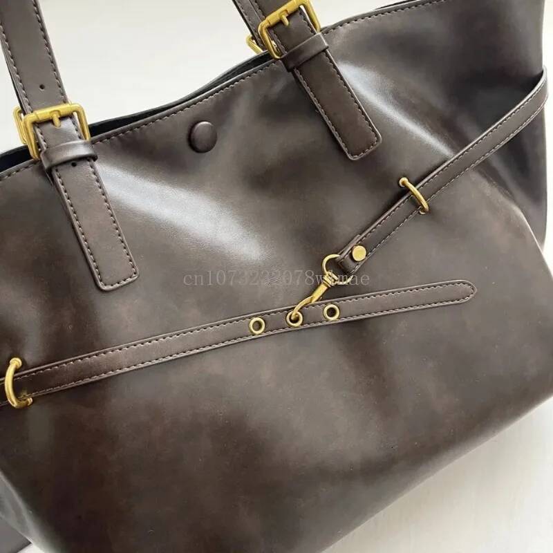 Korean Style Casual Solid Shoulder Vintage Large Capacity PU Leather Tote Bag Women Y2k Fashion Handbags Trend Underarm Bags