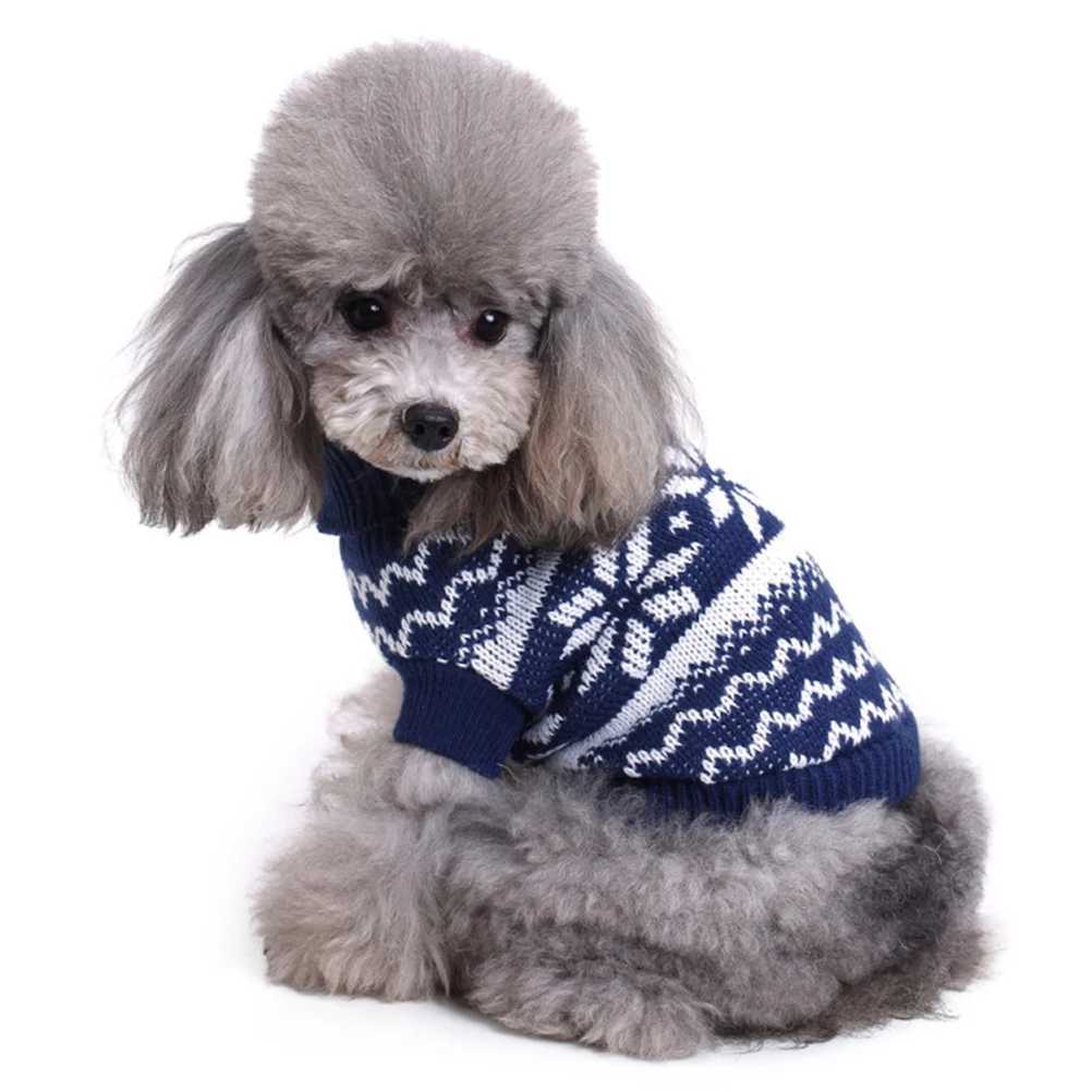 Christmas Pet Sweater Turtleneck Puppy Costume Snowflake Design Festive Dog Clothes Winter Party Supplies Blue Xl Size S25911