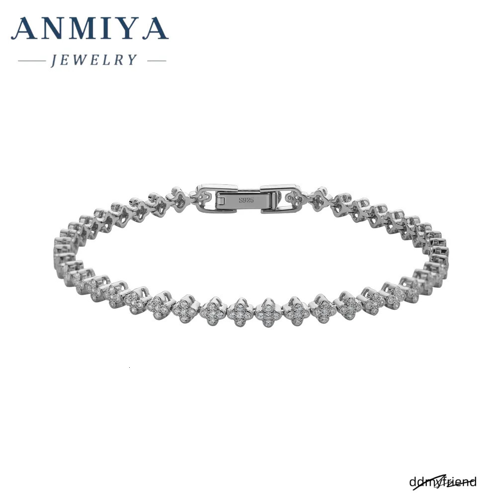 Sier Fashion Charm Inlaid Four Leaf Zirconia Tennis Chain Clover Waterproof Bracelet For Women ddmyfriend