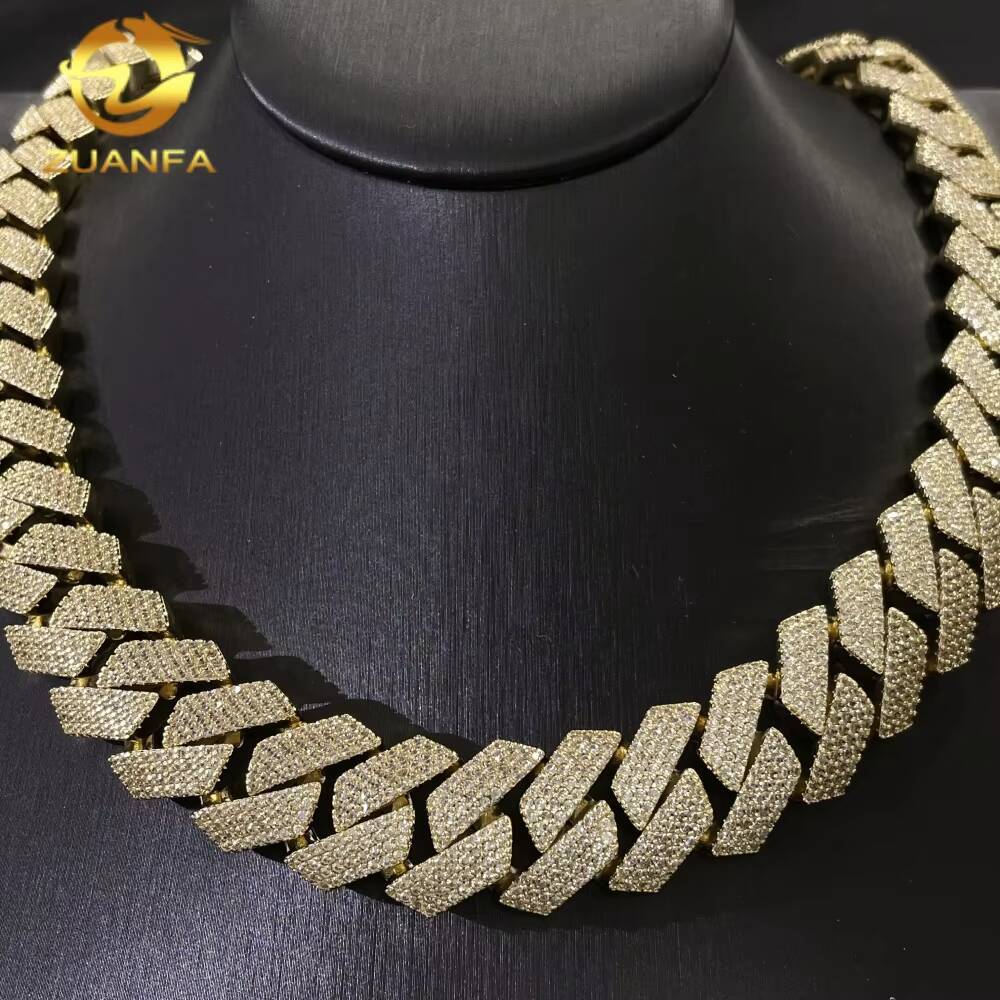 Cheapest Price Hip Hop Jewelry 18MM 4 Rows Prong Set Cuban Link Chain Necklace Iced Out Moissanite Diamond Cuban Link Chain