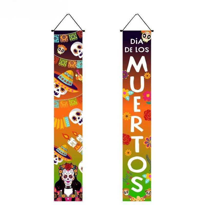 Halloween Hanging Door Curtain Skeleton Banner Happy Halloween Party Porch Sign For Home Party Decor Halloween Decorations 2025 C250919
