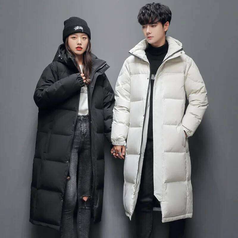 Winter New Fashion Unisex Extra Long Duck Coats For Men and Women Over Knee Hooded Thickened Couple's Down Parka JK-062
