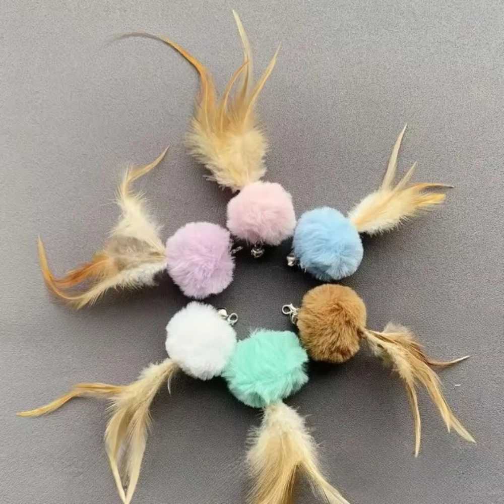 2pcs Random color Plush Ball Feather Cat Teaser Stick For Changing Heads Cat Toy Plush Interaction Kitty Pet Toy X250918