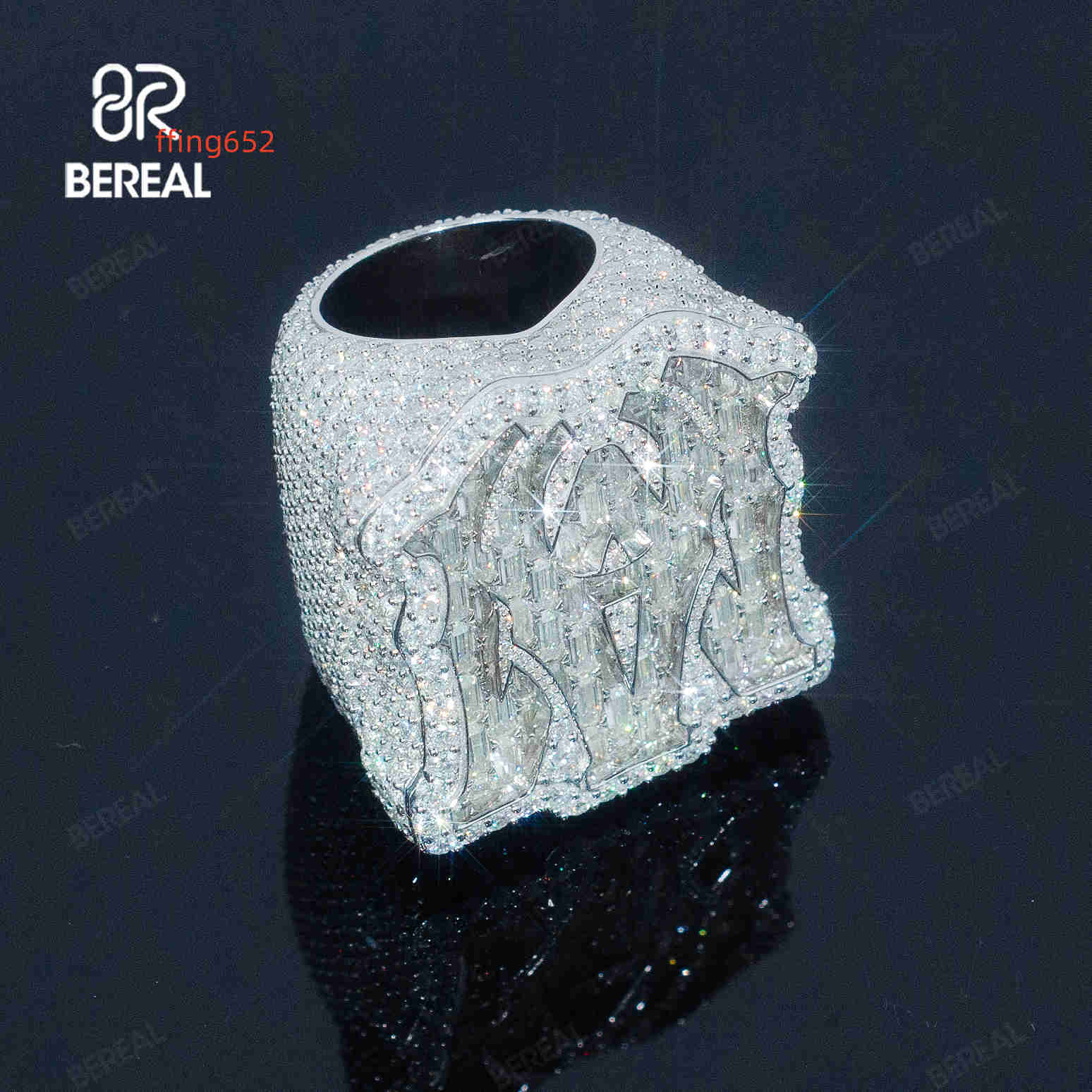 Custom Letter Vvs Iced Out Baguette Moissanite Pass Diamond Test 925 Silver 14K Gold Plated Hip Hop Ring Fine Jewelry Men