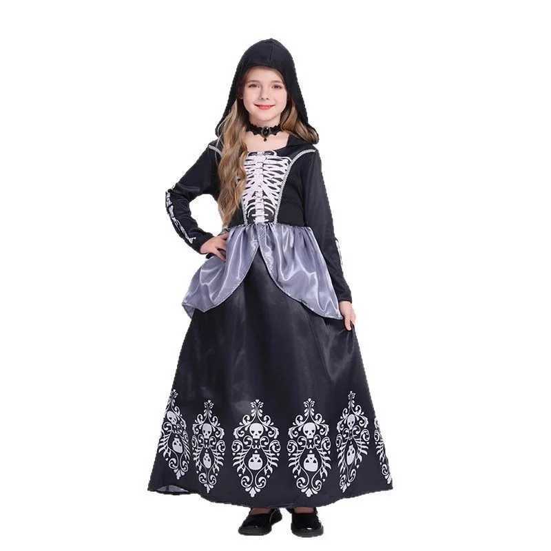 Halloween Girl Cosplay Costumes Black Witch Cos Skull Horror Characters Dress Up Children Masquerade Role Play Suit L250918