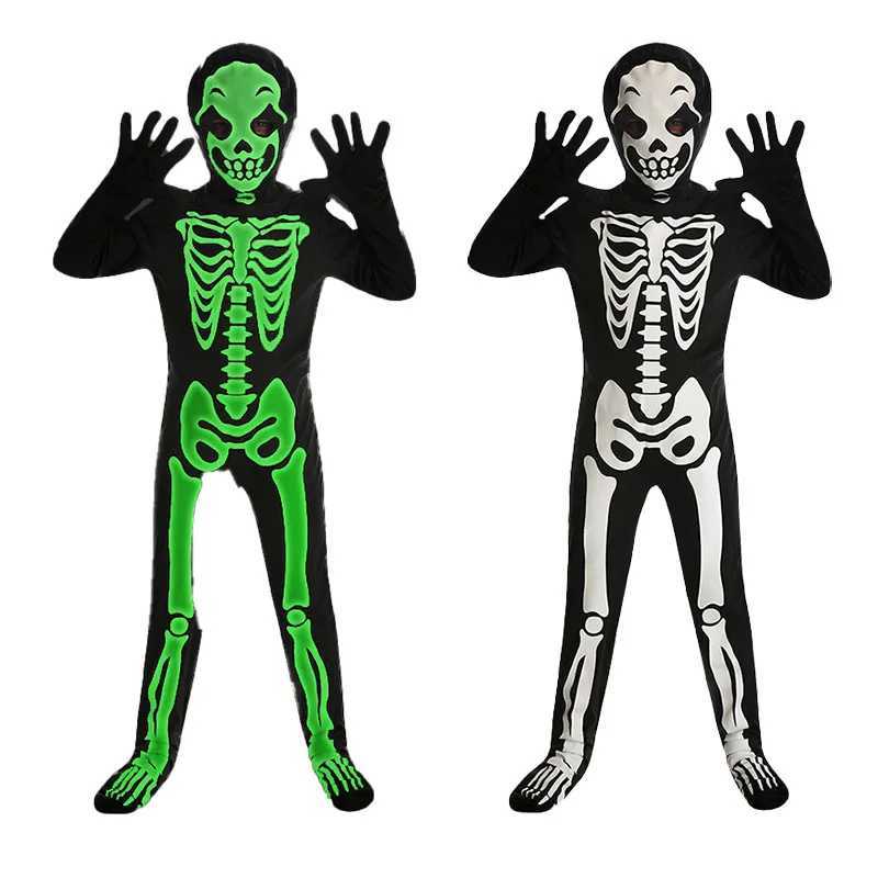 Halloween Skeleton Costume for Children Ghost Jumpsuit Glow in The Dark Carnival Party Zentai Bodysuit Stage Performance Outfits L250918