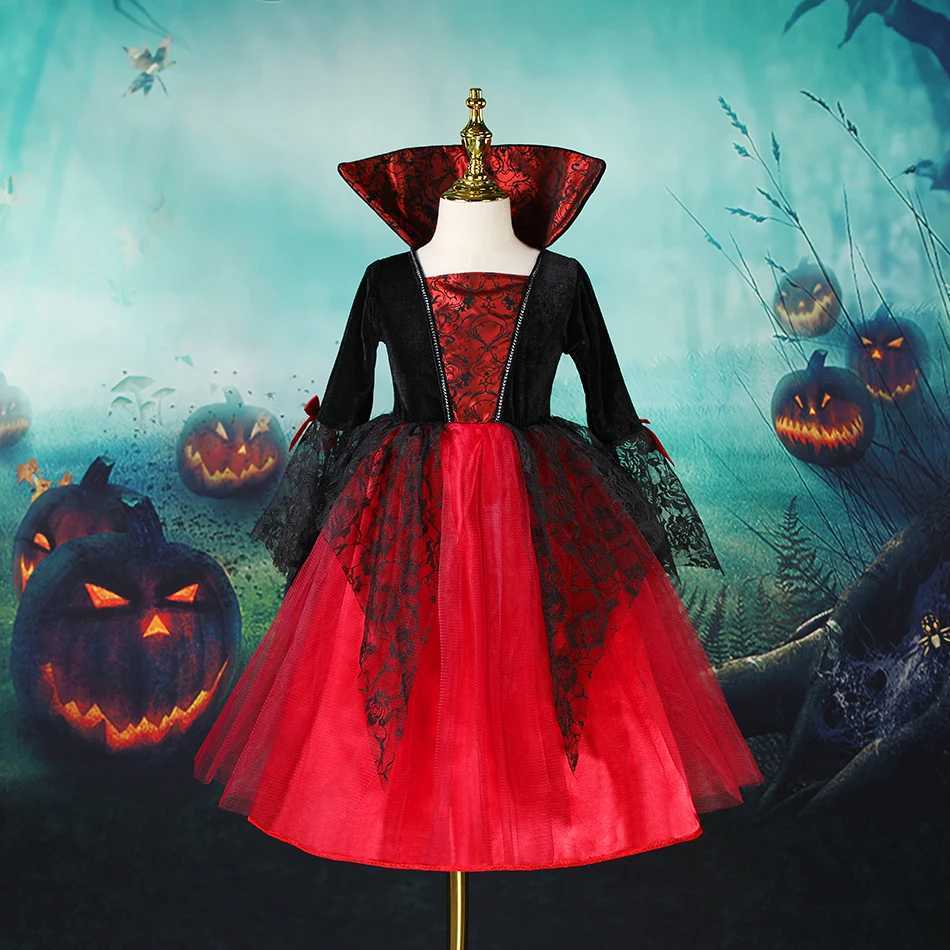 2025 Girls Cosplay Vampire Halloween Dress For Kids Ghost Bride Gothic Costume Count Vampiran Carnival Outfit Black Red Clothes L250918YTVZ