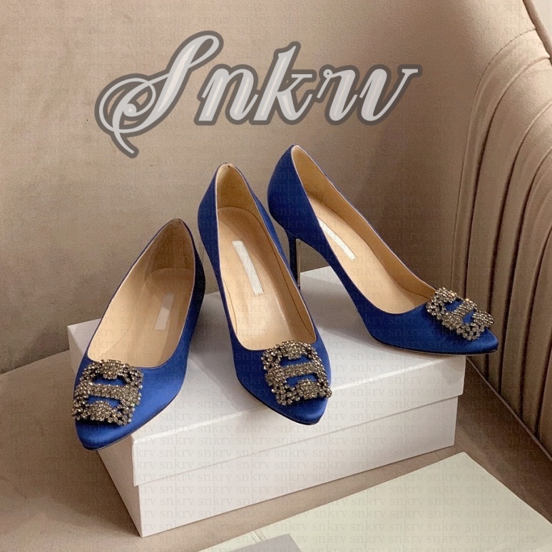 Designer Party High Heels Manolo Slingback heels Blahnik Maysli kitten heels Women's Satin rhinestone pointy pump women's sexy party wedding stiletto Heels 35-4