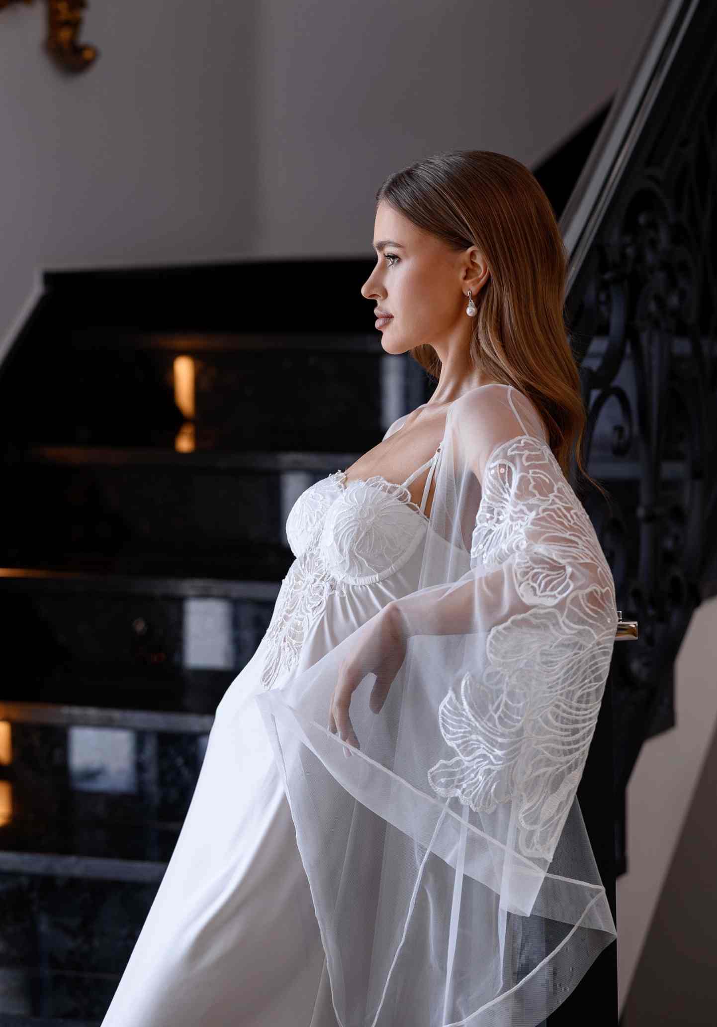 Graceful Women Robe Nightgown Bridal Pajamas Long sleeve Appliques Maternity Dressing Shower Gown for Photography Custom Made