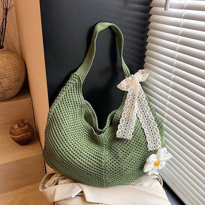 Handmade Crochet Underarm Bag Summer Knitting Womens Shoulder Bag Large Capacity Hollow Out Weaving Beach Bag Mesh Tote Handbag Z250915