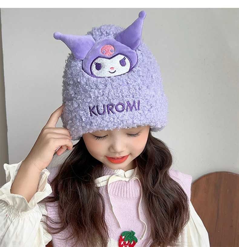 Sanrio Cartoon Kuromi Cute ChildrenS Autumn And Winter Comfortable Soft And Versatile Warm Ear Protection Knitted Pullover Hat L250919