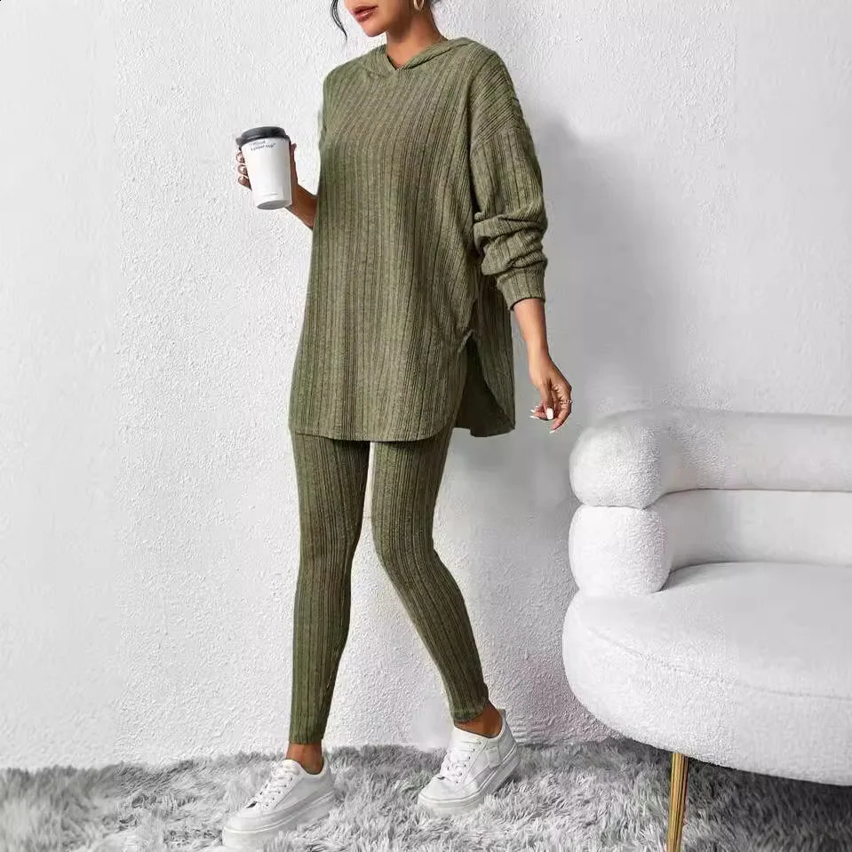 Fashion Casual Knitted Suits Long Pants Suits Womens T Shirts Sports Suits Fashion Elegant Casual Solid Two Piece Set Outfits 250917