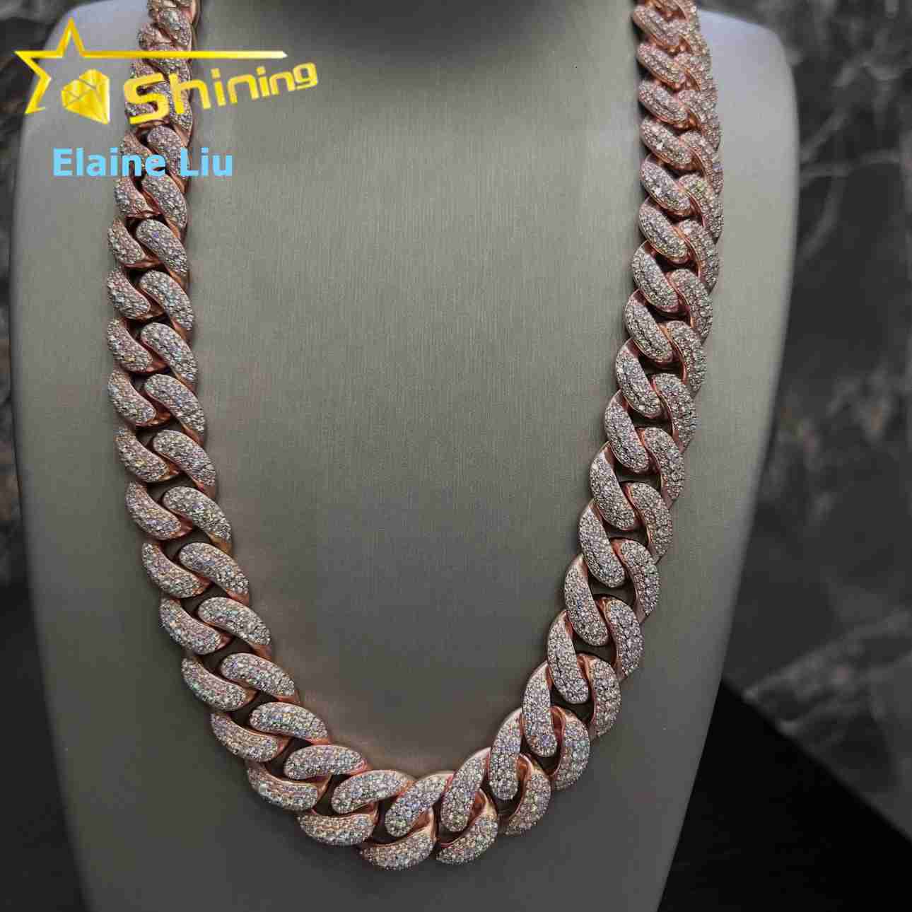 Fine Jewelry High Quality Hip Hop Iced Out Customized Trend Diamond 18MM 925 Sterling Silver Moissanite Miami Cuban Link Chain Necklace
