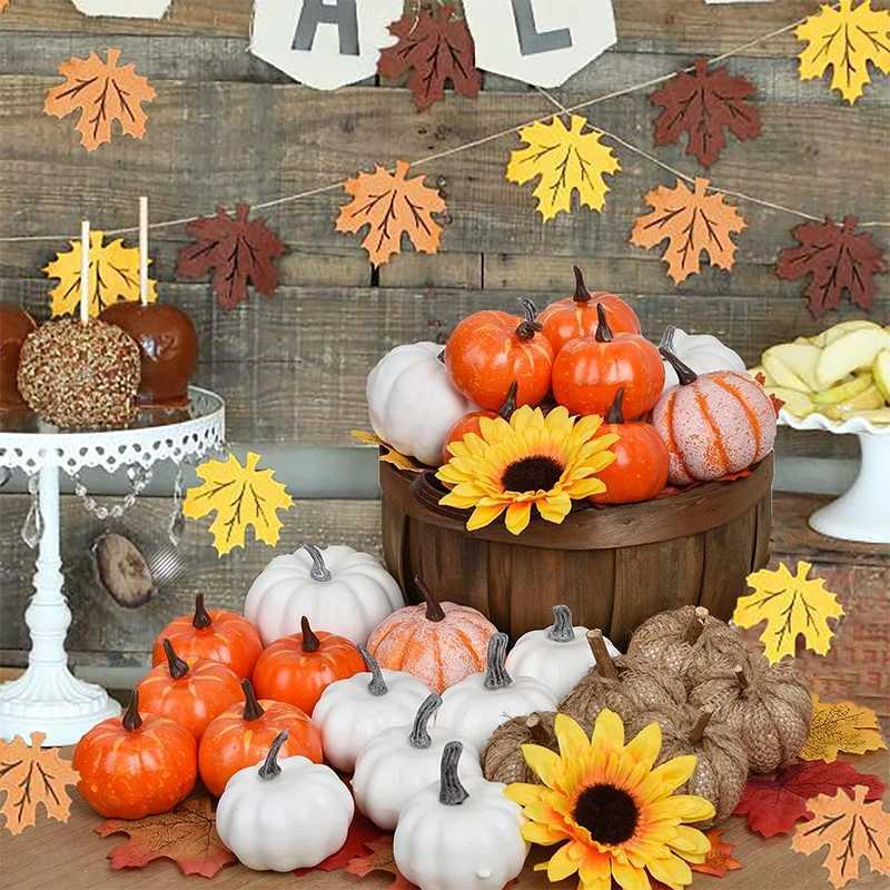 10CM 12Pcs Artificial Mini Foam Pumpkin Decoration Autumn Pumpkin Maple leaf DIY Craft Home Room Halloween Thanksgiving Decor C250919