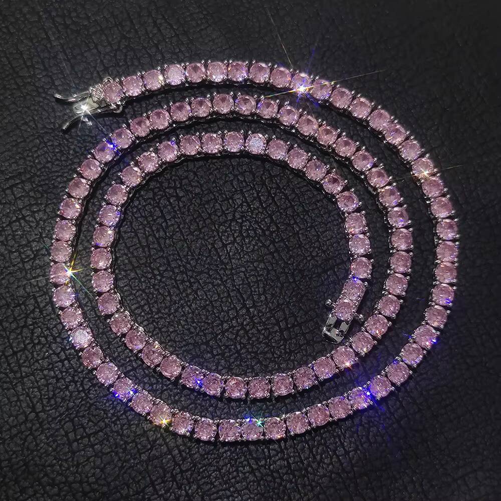 NUOYA Personalized Custom 4mm Bling Tennis Chain Iced Out Diamond Chain Green Pink Moissanite Tennis Chain Bracelet for Women