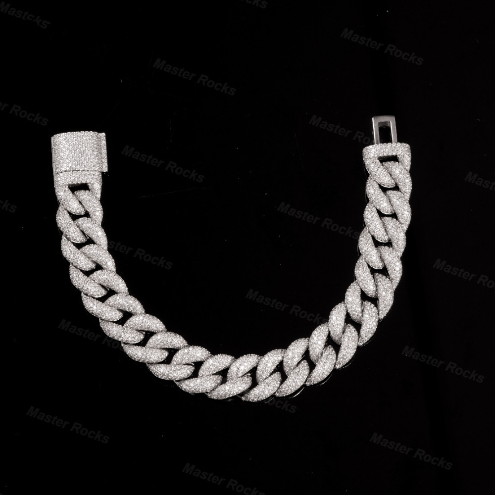 Moissanite Chain 925 Sterling Silver Moissanite Cuban Bracelet Gold Plated 16mm Iced Out Moissanite Cuban Chain