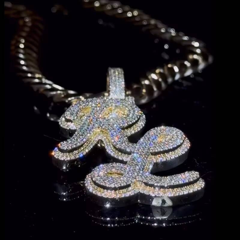 Hip Hop Initials 925 Silver Moissanite Pendant High Quality Mens Pendant with VVS Chilled Moissanite Letters Customized Trendized Trend