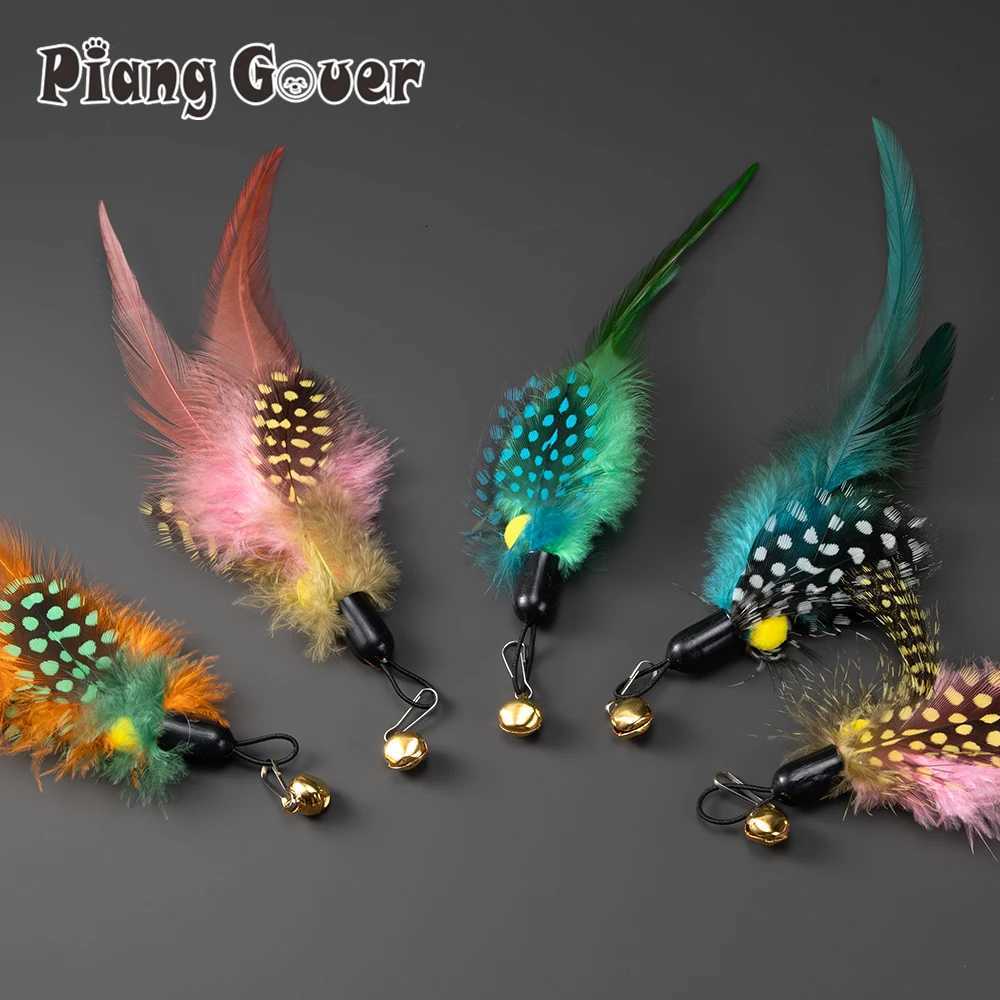 5pcs Random Mix Dot Feather Replacement Head Cat Teaser Stick Pet Cat Toy X250918