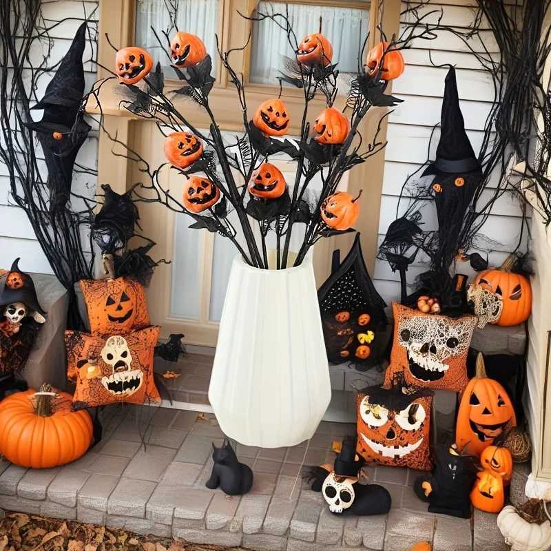 110PCS Artificial Pumpkin Maple Leaf Floral Stems Autumn Branches for Halloween Party Table Home Vase Arrangement Holiday Decor C250919