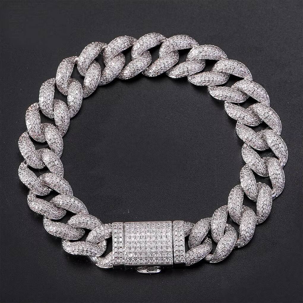 JL Jewelry 12mm 14k Silver Gold Iced Out Mens Cuban Link Chain Bracelet Hiphop Jewelry Necklace