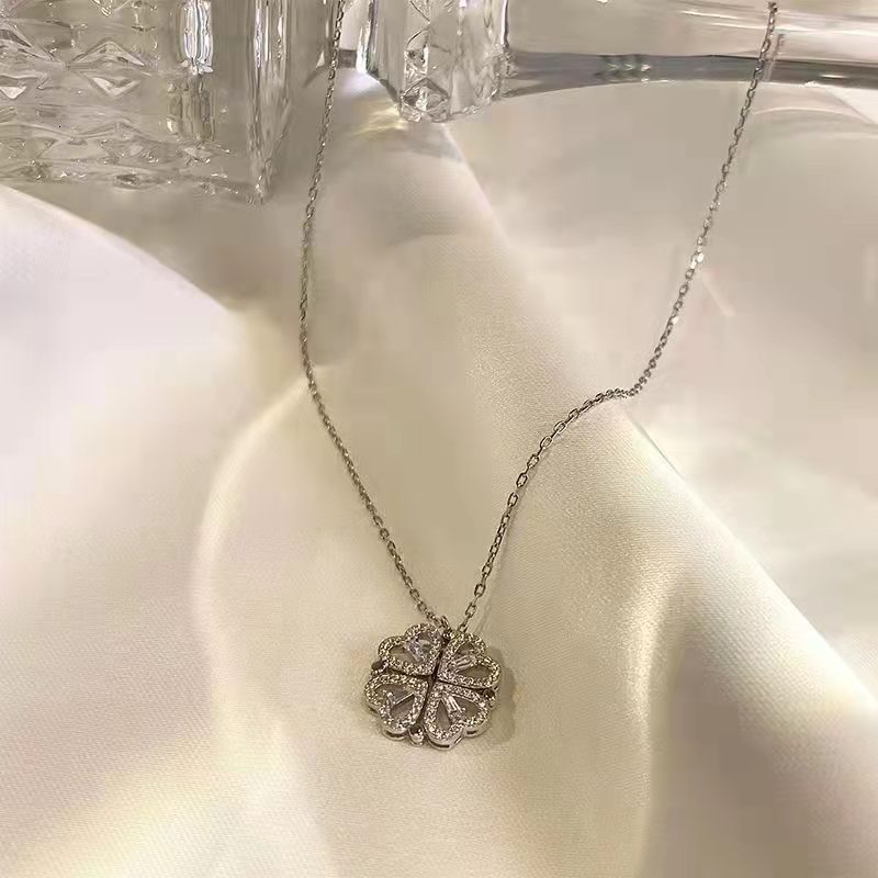 Four-leaf Clover Necklace for Women, Double-Wear Jewelry, Niche Versatile Ins Style, Heart-Shaped, Full Dia, Exquisite