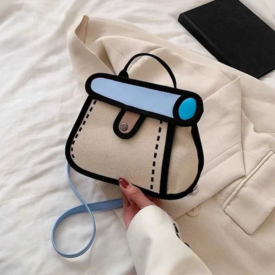 2025 New Small Canvas Tote Bag Cute Anime Crossbody Purse for Women Unique Minimalist Line Design Shoulder Bag with ChainXJ250918