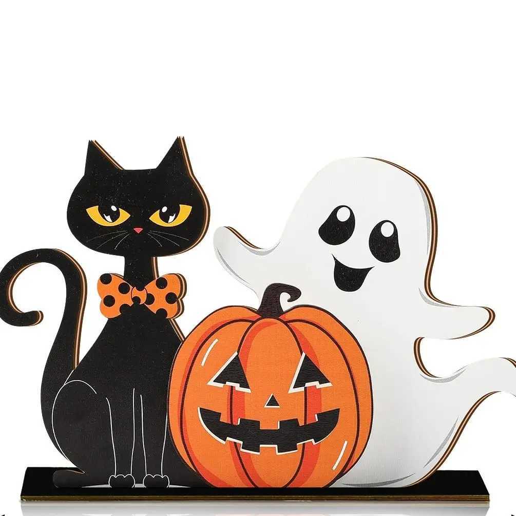 Halloween Decorations Wooden Cat Pumpkin Ghost Figurines Home Party Ornaments C250919