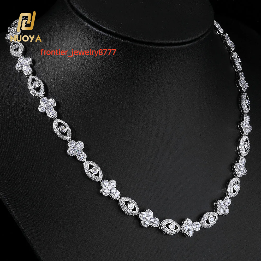 NUOYA Eye Cross Pendant Necklace Micro Pave Moissanite Cuban Chain Bling Diamond Hip Hop Luxury Jewelry
