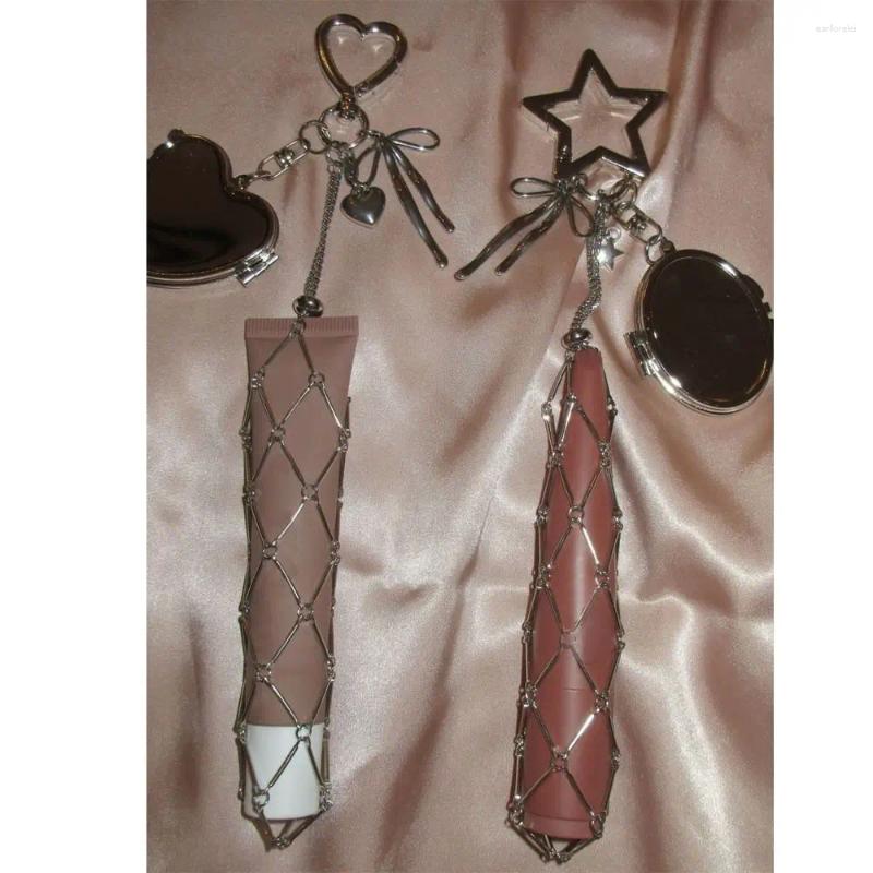 Design Stainless Steel Metal Net Pocket Lipstick Bag Keychain Interchangeable Lip Balm Key Chain Charm Accessories