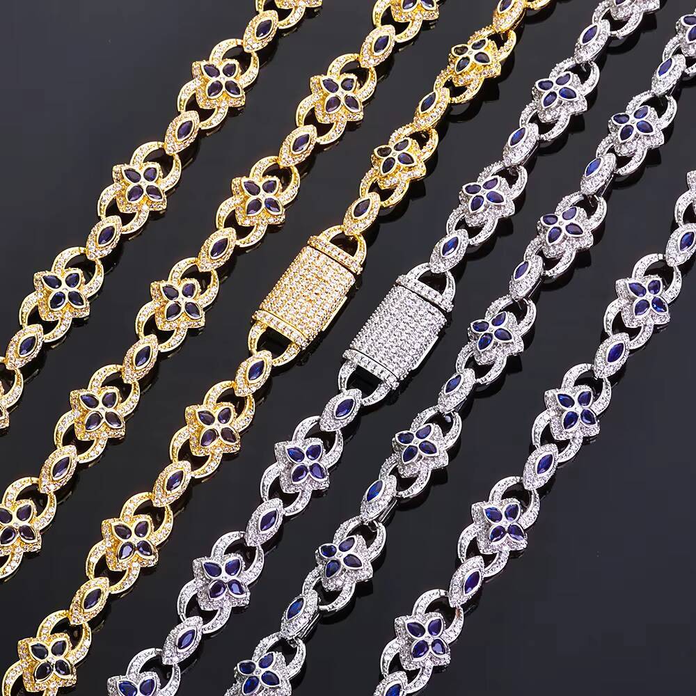 NUOYA Luxury Flip Button Necklace 11mm Chain Four Leaf Clover Eye Infinite Symbol Design Iced Out Moissanite Hip Hop Jewelry